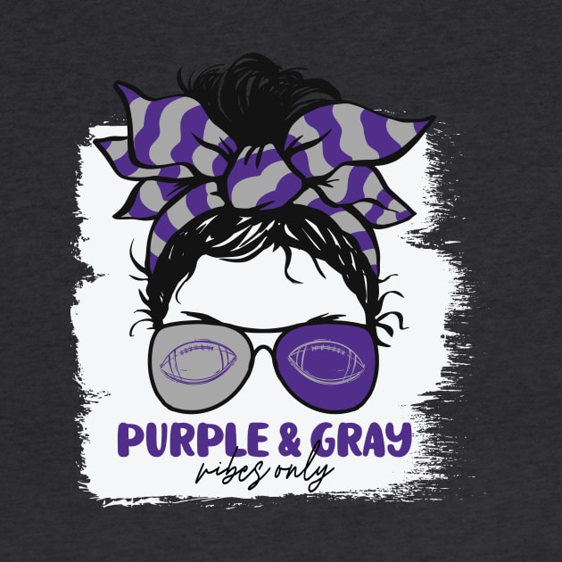 Purple and Gray Vibes Only Football Mom Messy Hair Gameday by SLAG_Creative